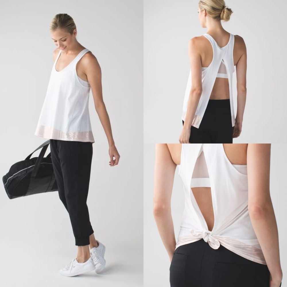 Lululemon All Tied Up Rose Gold Stripe White Sleeveless Tank Top Sz